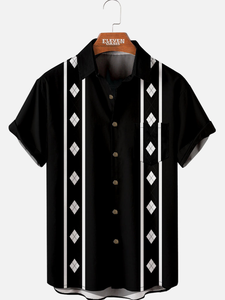 Men’s Classic collar short sleeve shirt with geometry pattern