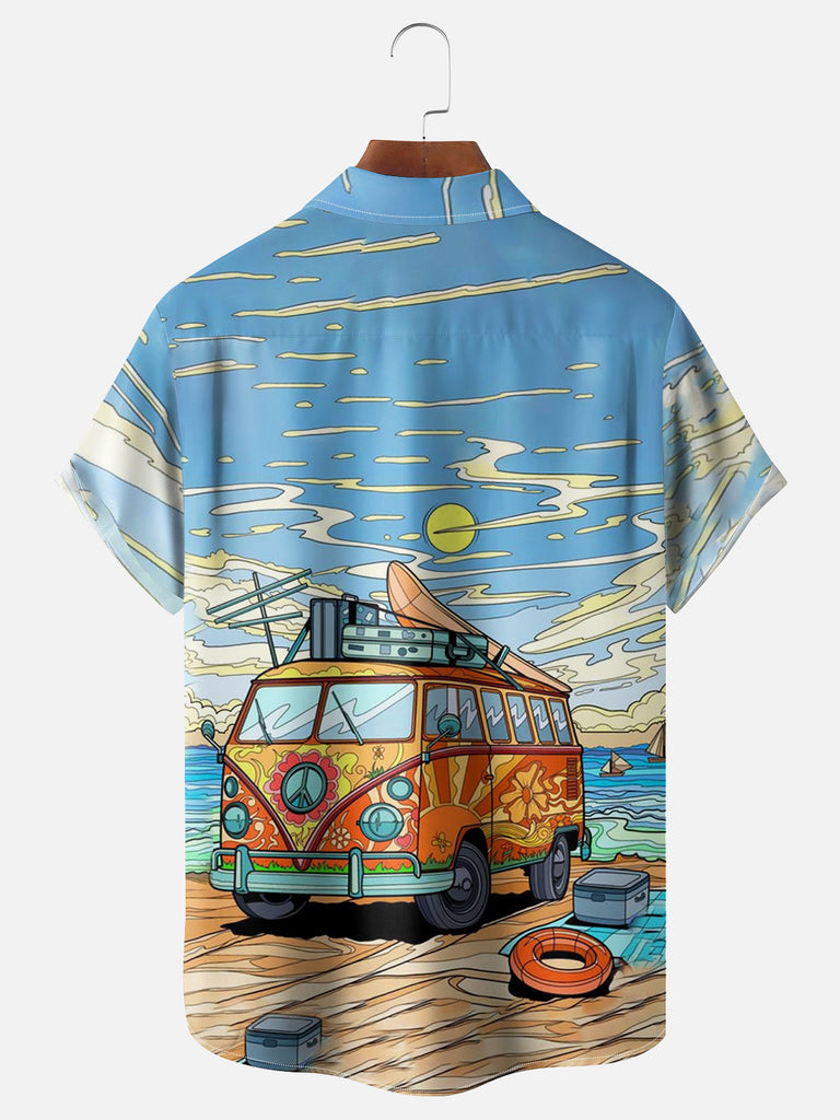 Men's Minibus on the Beach Short Sleeve Shirt TopMens short sleeve shirts Big and tall Mens shirts Short sleeve shirts for men Mens 4xl shirts Casual short sleeve shirts