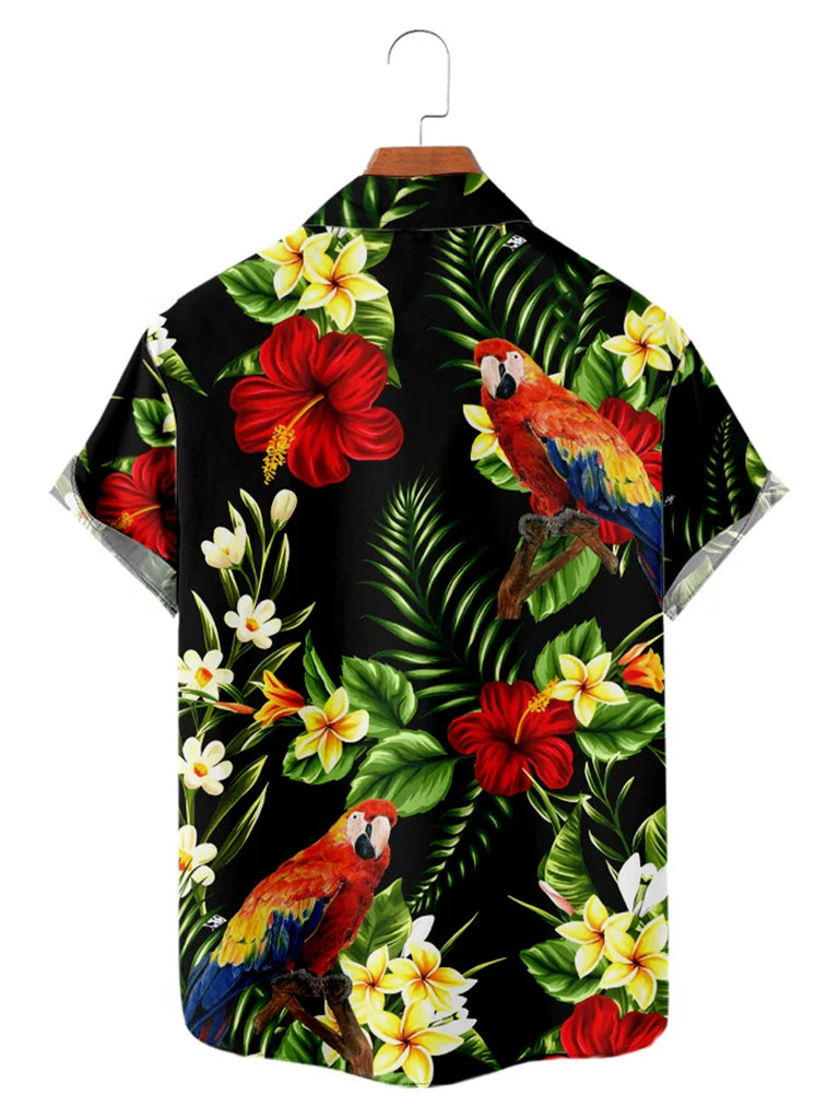 Men's Parrot Hawaiian Floral Foliage Leaf Print Short Sleeve ShirtMens short sleeve shirts Big and tall Mens shirts Short sleeve shirts for men Mens 4xl shirts Casual short sleeve shirts