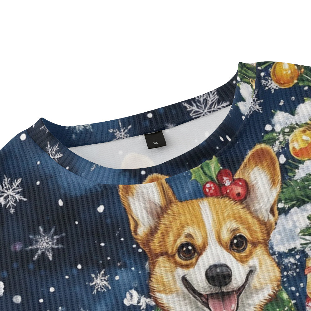 Happiest Christmas Corgis Surrounded by Presents Knitted Sweatshirt, mens short sleeve shirts¡ê?big and tall mens shirts¡ê?short sleeve shirts for men¡ê?mens 4xl shirts¡ê?casual short sleeve shirts