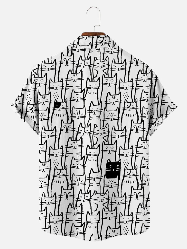 Black and White Cat Pattern Men's Short Sleeve TopMens short sleeve shirts Big and tall Mens shirts Short sleeve shirts for men Mens 4xl shirts Casual short sleeve shirts