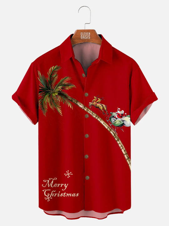 Santa On Vacation Men's Casual Short-Sleeved ShirtMens short sleeve shirts Big and tall Mens shirts Short sleeve shirts for men Mens 4xl shirts Casual short sleeve shirts