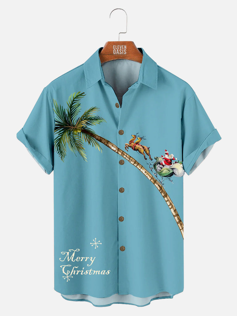 Santa On Vacation Men's Casual Short-Sleeved ShirtMens short sleeve shirts Big and tall Mens shirts Short sleeve shirts for men Mens 4xl shirts Casual short sleeve shirts