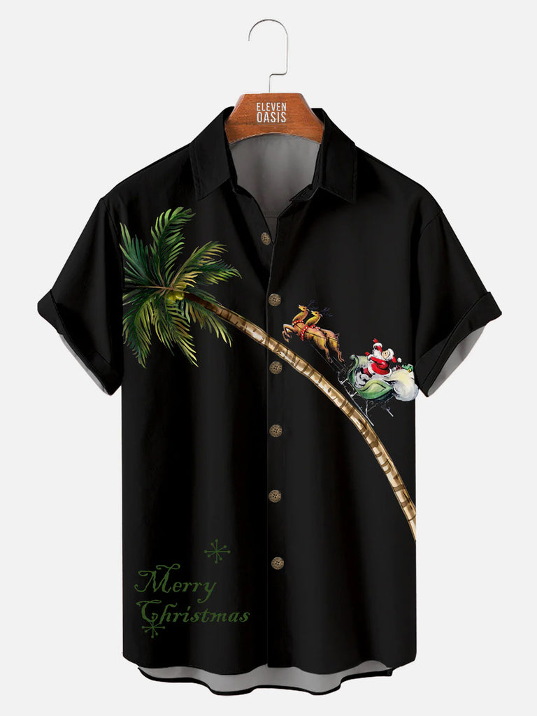 Santa On Vacation Men's Casual Short-Sleeved ShirtMens short sleeve shirts Big and tall Mens shirts Short sleeve shirts for men Mens 4xl shirts Casual short sleeve shirts