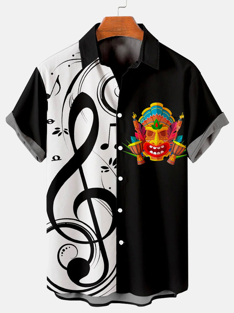 Men's Music Tiki Print Hawaiian Short Sleeve ShirtMens short sleeve shirts Big and tall Mens shirts Short sleeve shirts for men Mens 4xl shirts Casual short sleeve shirts