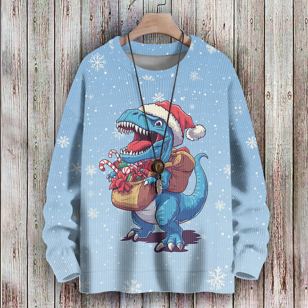 Happy Tyrannosaurus Rex Hold Christmas Presents Knitted Crewneck Sweatshirt, mens short sleeve shirts¡ê?big and tall mens shirts¡ê?short sleeve shirts for men¡ê?mens 4xl shirts¡ê?casual short sleeve shirts