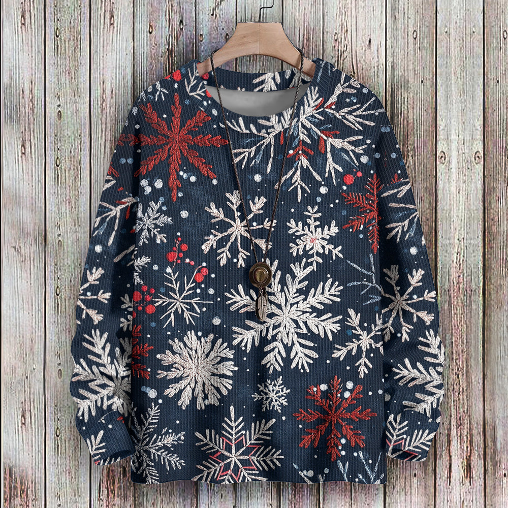 Embroidered-look Snowflakes on Dark Blue Knitted Sweatshirt, mens short sleeve shirts¡ê?big and tall mens shirts¡ê?short sleeve shirts for men¡ê?mens 4xl shirts¡ê?casual short sleeve shirts