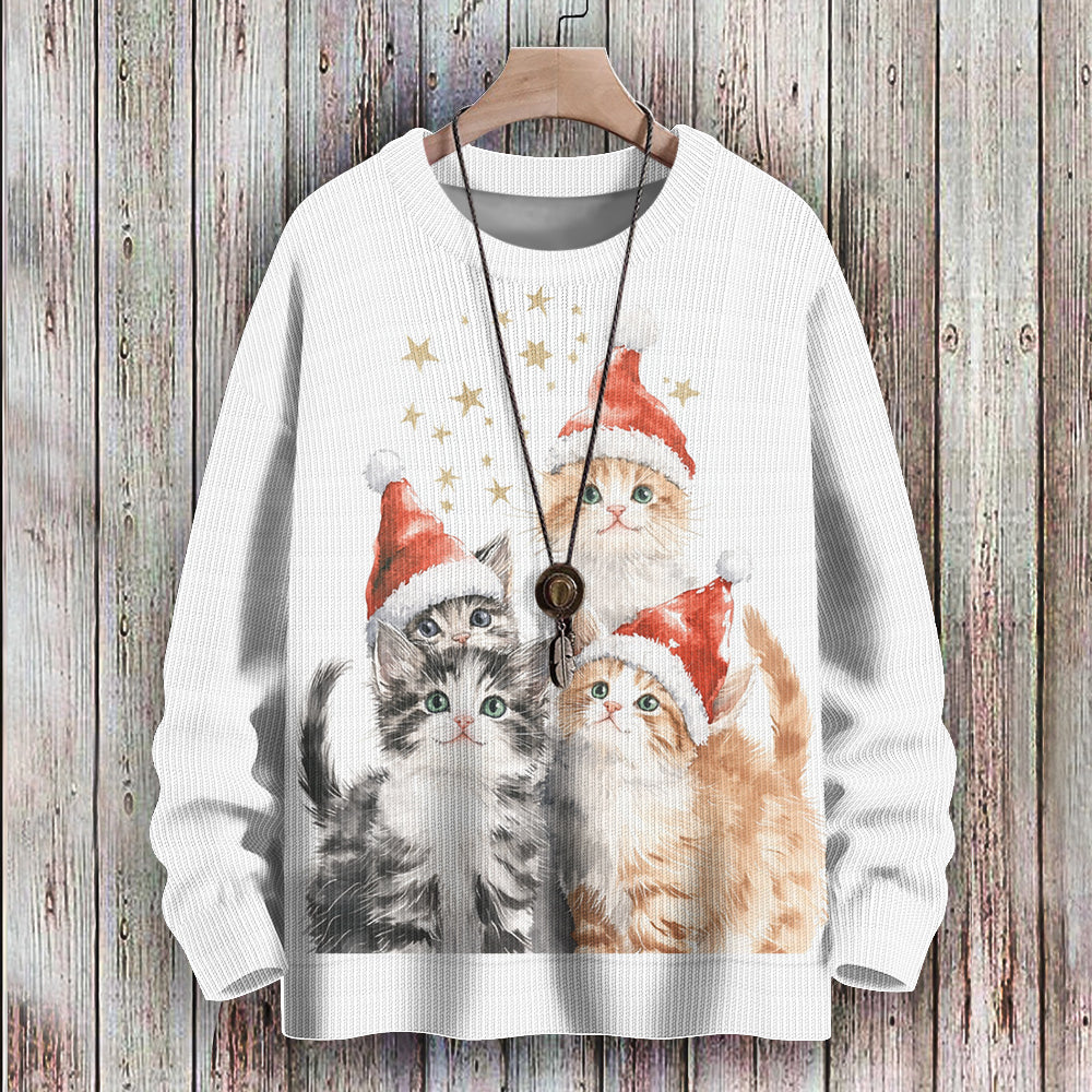 Very Cute Christmas Kittens Knitted Sweatshirt, mens short sleeve shirts¡ê?big and tall mens shirts¡ê?short sleeve shirts for men¡ê?mens 4xl shirts¡ê?casual short sleeve shirts