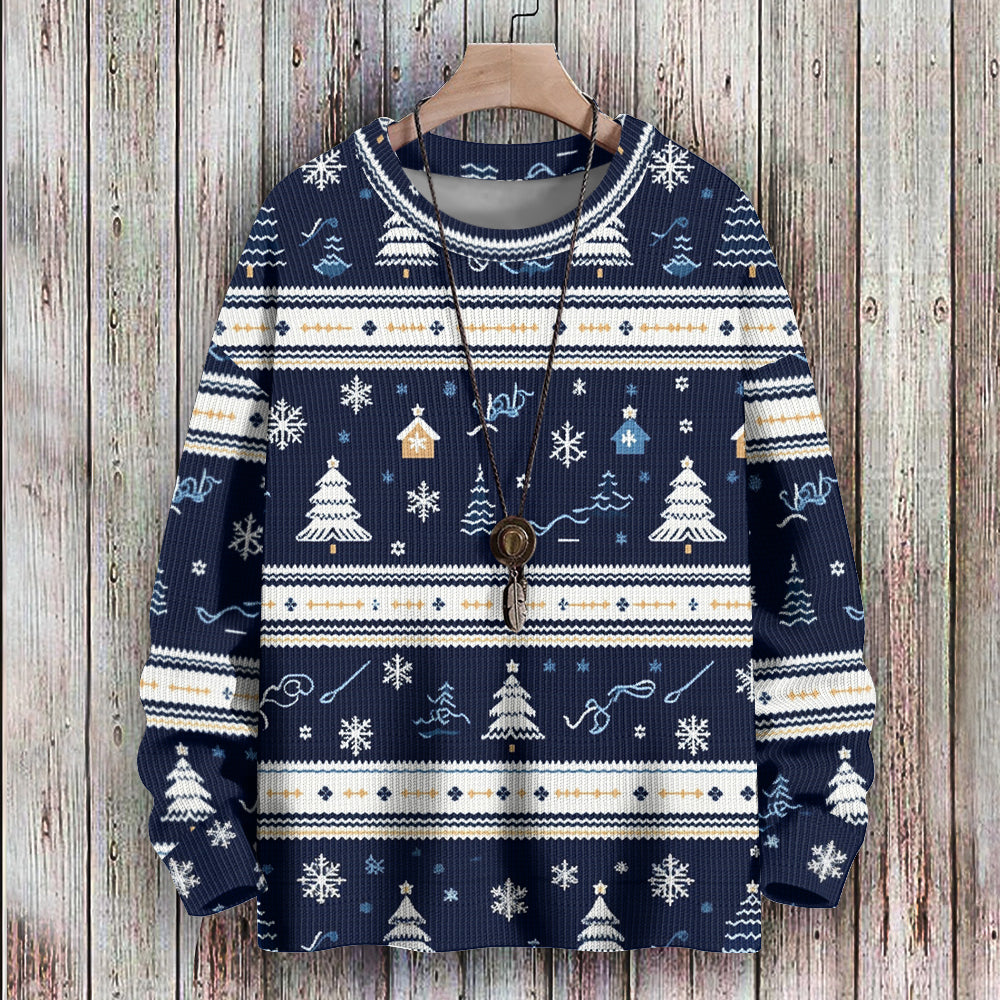 Christmas Elements Trees and Gingerbread House Knitted Sweatshirt, mens short sleeve shirts¡ê?big and tall mens shirts¡ê?short sleeve shirts for men¡ê?mens 4xl shirts¡ê?casual short sleeve shirts