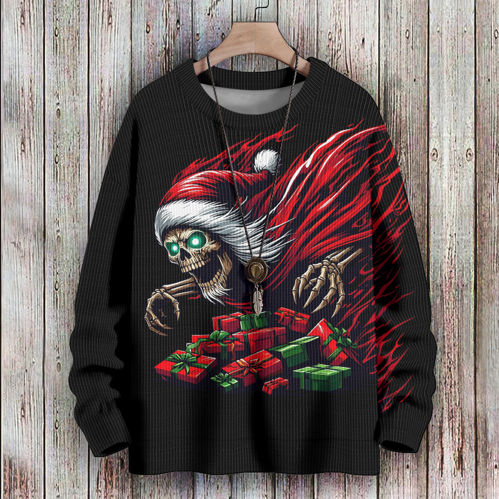 Scary Skull Skeleton Santa with Presents Knitted Sweater, mens short sleeve shirts¡ê?big and tall mens shirts¡ê?short sleeve shirts for men¡ê?mens 4xl shirts¡ê?casual short sleeve shirts