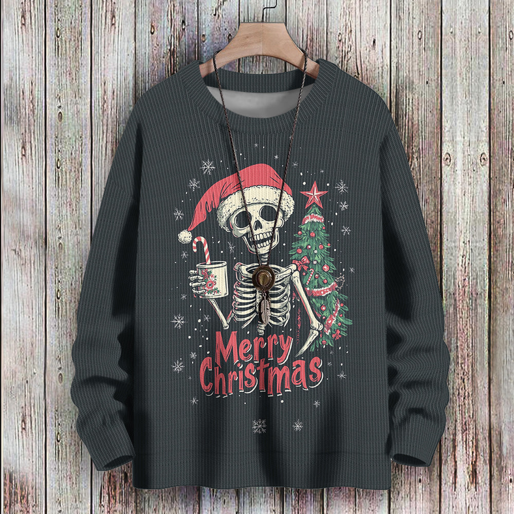 Skeleton Skull Celebrates Merry Christmas Knitted Sweatshirt, mens short sleeve shirts¡ê?big and tall mens shirts¡ê?short sleeve shirts for men¡ê?mens 4xl shirts¡ê?casual short sleeve shirts