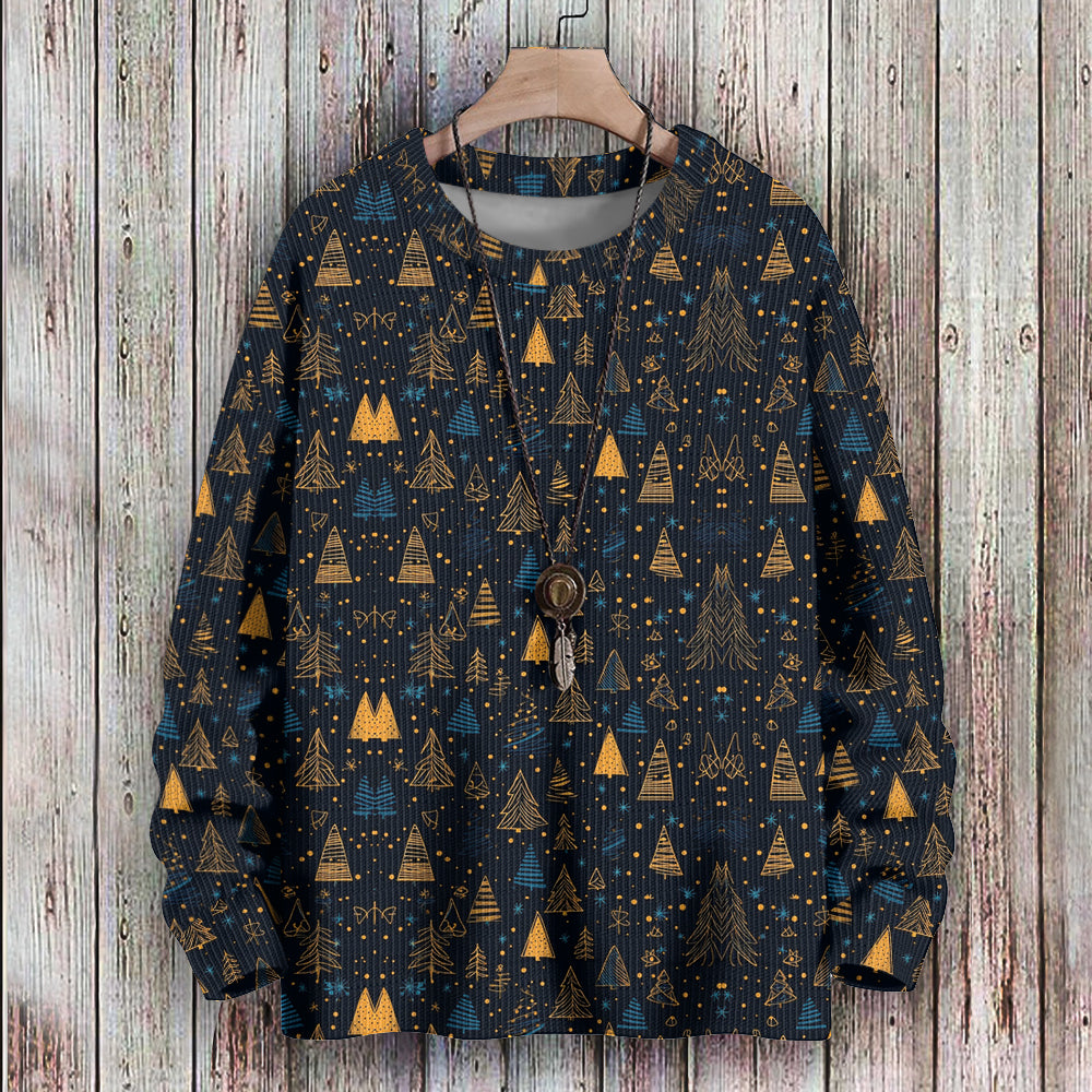 Small Blue and Gold Christmas Trees All Over Print Knitted Sweatshirt, mens short sleeve shirts¡ê?big and tall mens shirts¡ê?short sleeve shirts for men¡ê?mens 4xl shirts¡ê?casual short sleeve shirts