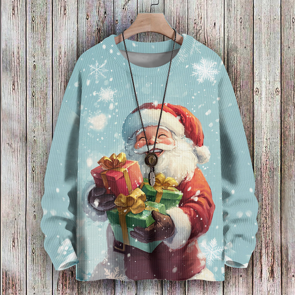 Happy Smiley Santa with Presents Knitted Sweatshirt, mens short sleeve shirts¡ê?big and tall mens shirts¡ê?short sleeve shirts for men¡ê?mens 4xl shirts¡ê?casual short sleeve shirts