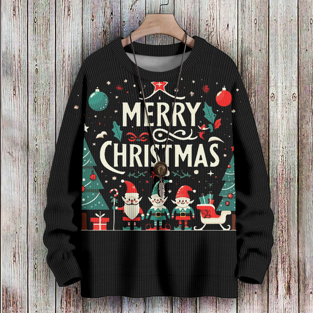 Merry Christmas Santa and Elves Knitted Sweater, mens short sleeve shirts¡ê?big and tall mens shirts¡ê?short sleeve shirts for men¡ê?mens 4xl shirts¡ê?casual short sleeve shirts