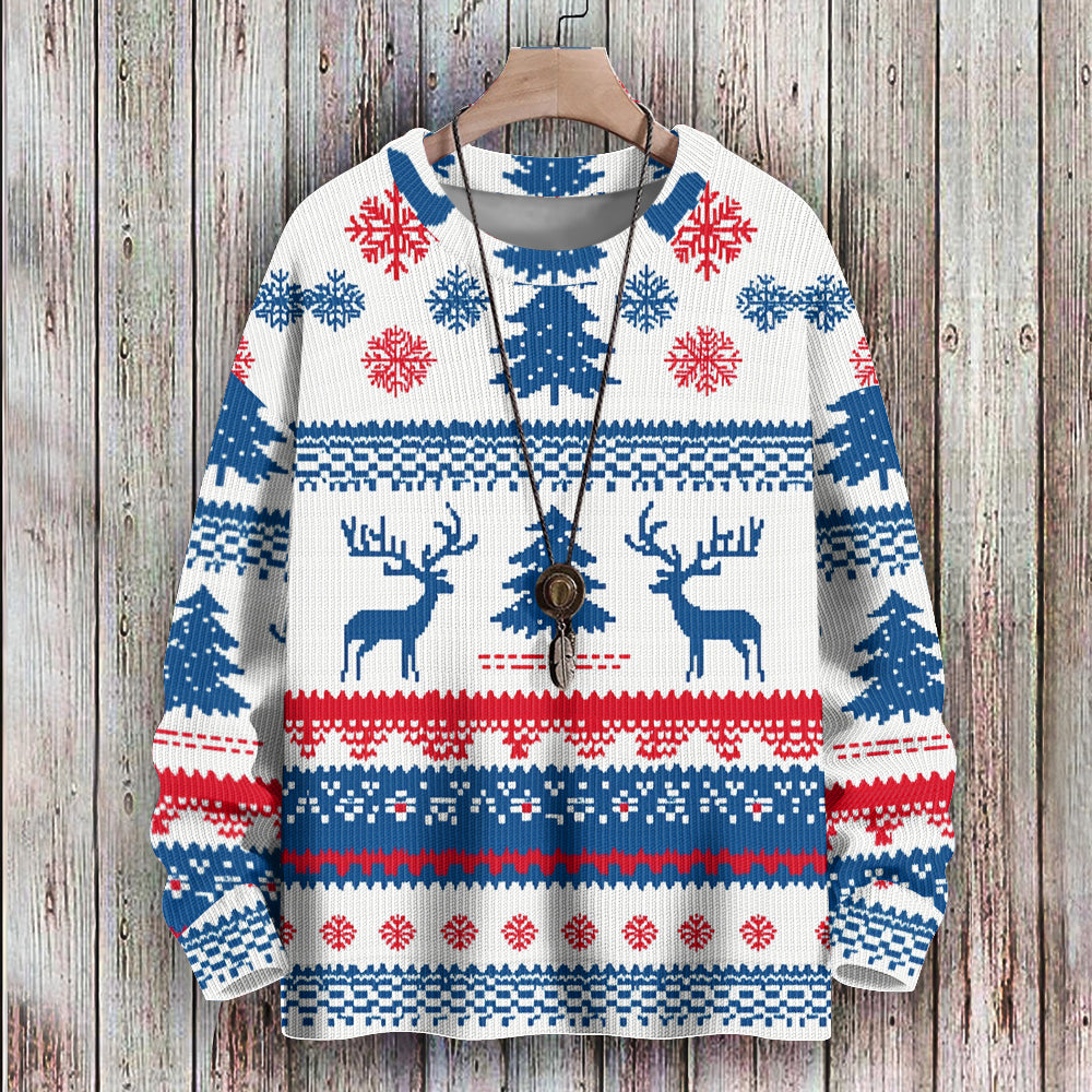 Classic Christmas Tree Reindeer Snowflakes Knitted Sweatshirt, mens short sleeve shirts¡ê?big and tall mens shirts¡ê?short sleeve shirts for men¡ê?mens 4xl shirts¡ê?casual short sleeve shirts