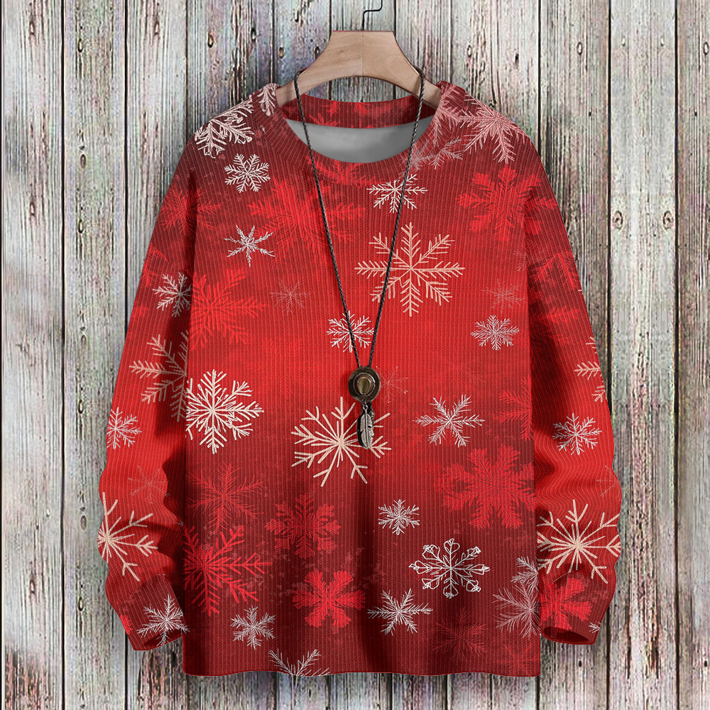 Red Festive Snowflakes Knitted Crewneck Sweatshirt, mens short sleeve shirts¡ê?big and tall mens shirts¡ê?short sleeve shirts for men¡ê?mens 4xl shirts¡ê?casual short sleeve shirts