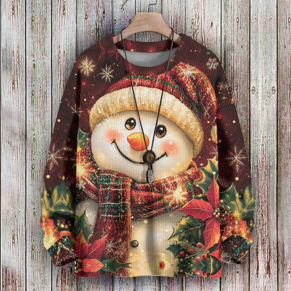 Happy Cute Snowman In Twinkling Christmas Glow Knitted Sweatshirt, mens short sleeve shirts¡ê?big and tall mens shirts¡ê?short sleeve shirts for men¡ê?mens 4xl shirts¡ê?casual short sleeve shirts