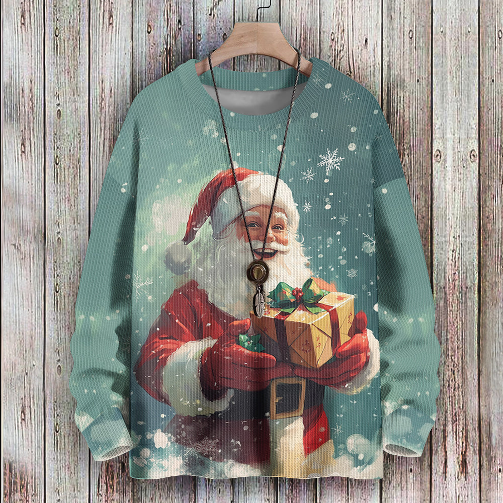 Friendly Santa Gives You a Christmas Present Knitted Sweatshirt, mens short sleeve shirts¡ê?big and tall mens shirts¡ê?short sleeve shirts for men¡ê?mens 4xl shirts¡ê?casual short sleeve shirts