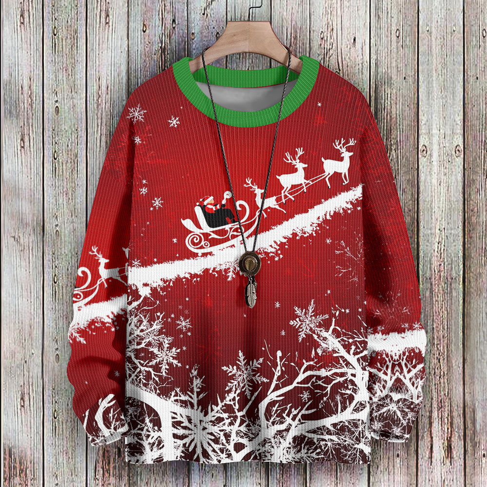 Christmas Santa's Sleigh Reindeers and Snowflakes Knitted SweaterMens short sleeve shirts Big and tall Mens shirts Short sleeve shirts for men Mens 4xl shirts Casual short sleeve shirts