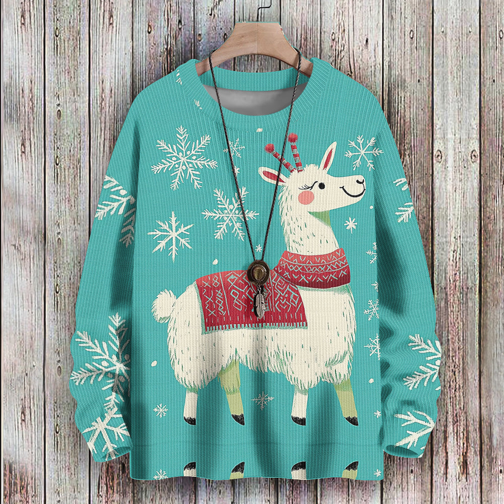 Happy Christmas Llama with Snowflakes Knitted Sweatshirt, mens short sleeve shirts¡ê?big and tall mens shirts¡ê?short sleeve shirts for men¡ê?mens 4xl shirts¡ê?casual short sleeve shirts