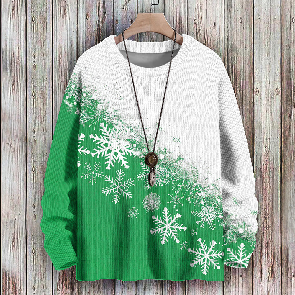 Snowflake fades to White and Green Knitted Crewneck Sweatshirt, mens short sleeve shirts¡ê?big and tall mens shirts¡ê?short sleeve shirts for men¡ê?mens 4xl shirts¡ê?casual short sleeve shirts