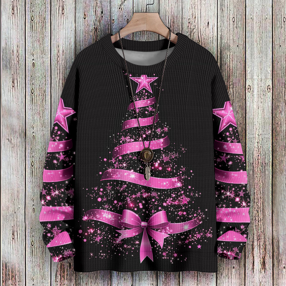 Pink Ribbon Sparkly Christmas Tree Knitted Sweatshirt, mens short sleeve shirts¡ê?big and tall mens shirts¡ê?short sleeve shirts for men¡ê?mens 4xl shirts¡ê?casual short sleeve shirts