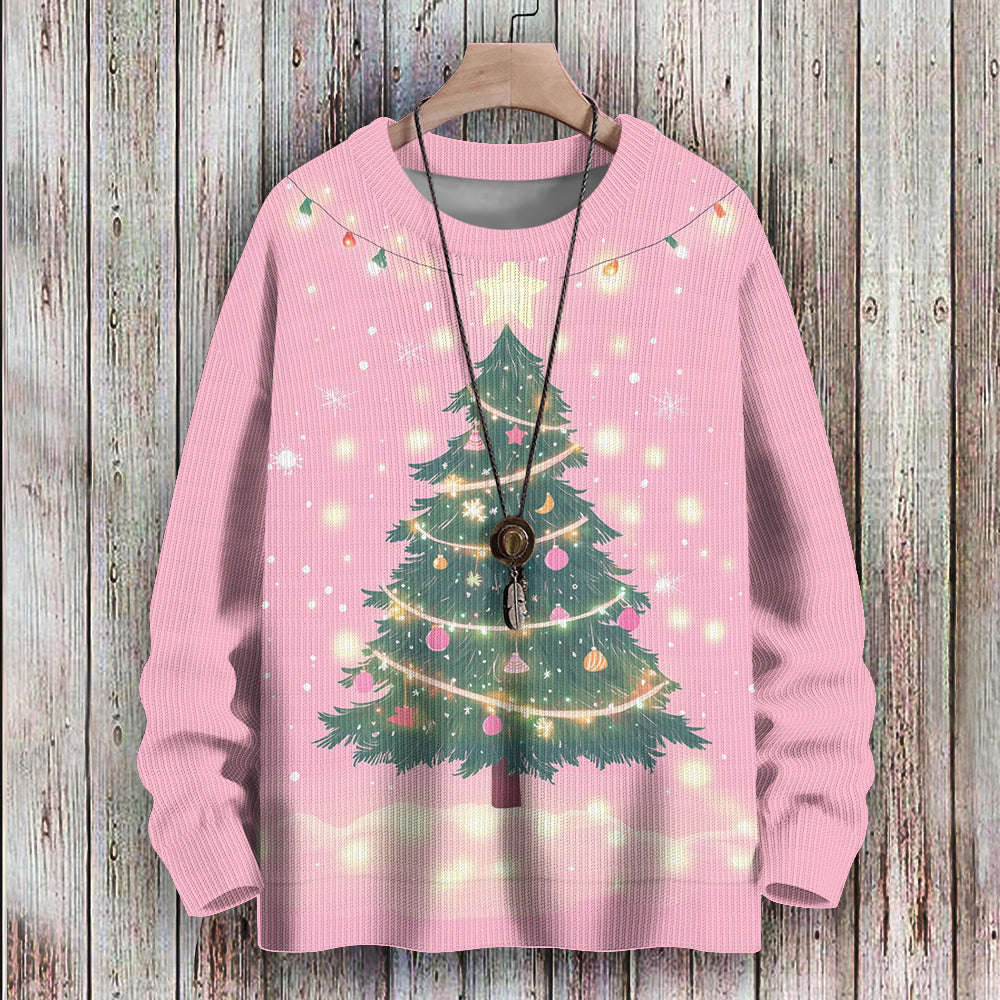 Cozy Christmas Tree with Glow Lights Pink Knitted Sweatshirt, mens short sleeve shirts¡ê?big and tall mens shirts¡ê?short sleeve shirts for men¡ê?mens 4xl shirts¡ê?casual short sleeve shirts