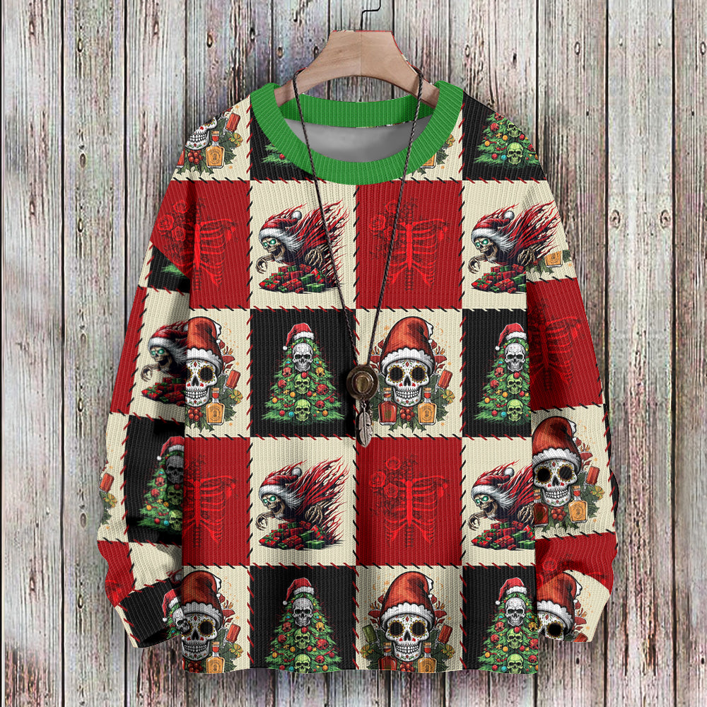 Merry Christmas Checkered Skulls Knitted SweaterMens short sleeve shirts Big and tall Mens shirts Short sleeve shirts for men Mens 4xl shirts Casual short sleeve shirts