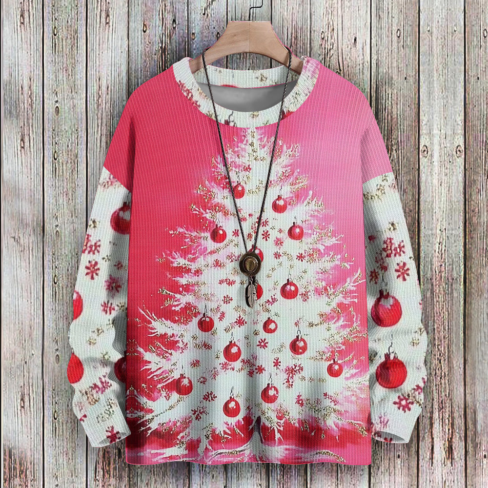 White Christmas Tree on Pink Background Knitted Sweatshirt, mens short sleeve shirts¡ê?big and tall mens shirts¡ê?short sleeve shirts for men¡ê?mens 4xl shirts¡ê?casual short sleeve shirts