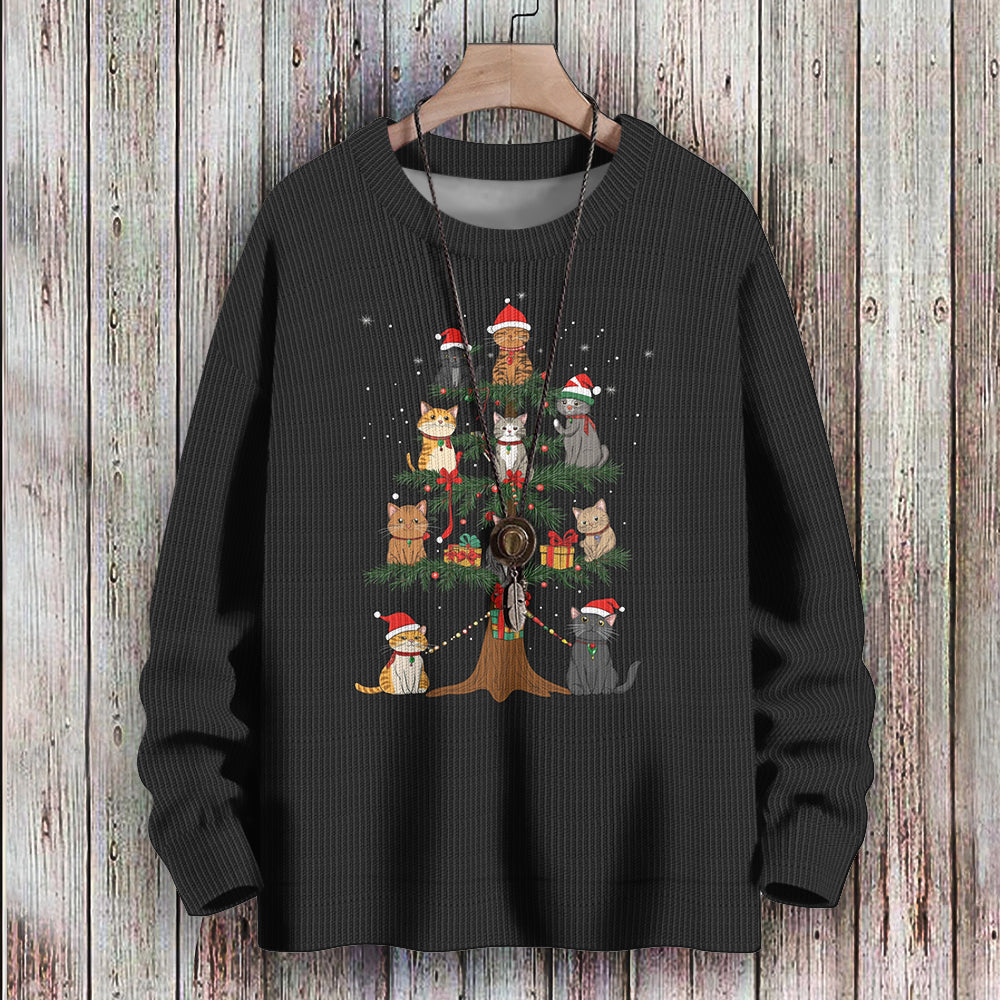 Christmas Tree Full of Cats Knitted Crewneck Sweatshirt, mens short sleeve shirts¡ê?big and tall mens shirts¡ê?short sleeve shirts for men¡ê?mens 4xl shirts¡ê?casual short sleeve shirts