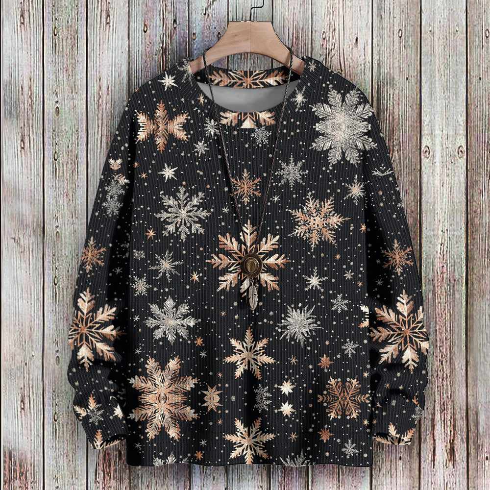 Golden Sparkly Snowflakes Winter Knitted Crewneck Sweatshirt, mens short sleeve shirts¡ê?big and tall mens shirts¡ê?short sleeve shirts for men¡ê?mens 4xl shirts¡ê?casual short sleeve shirts