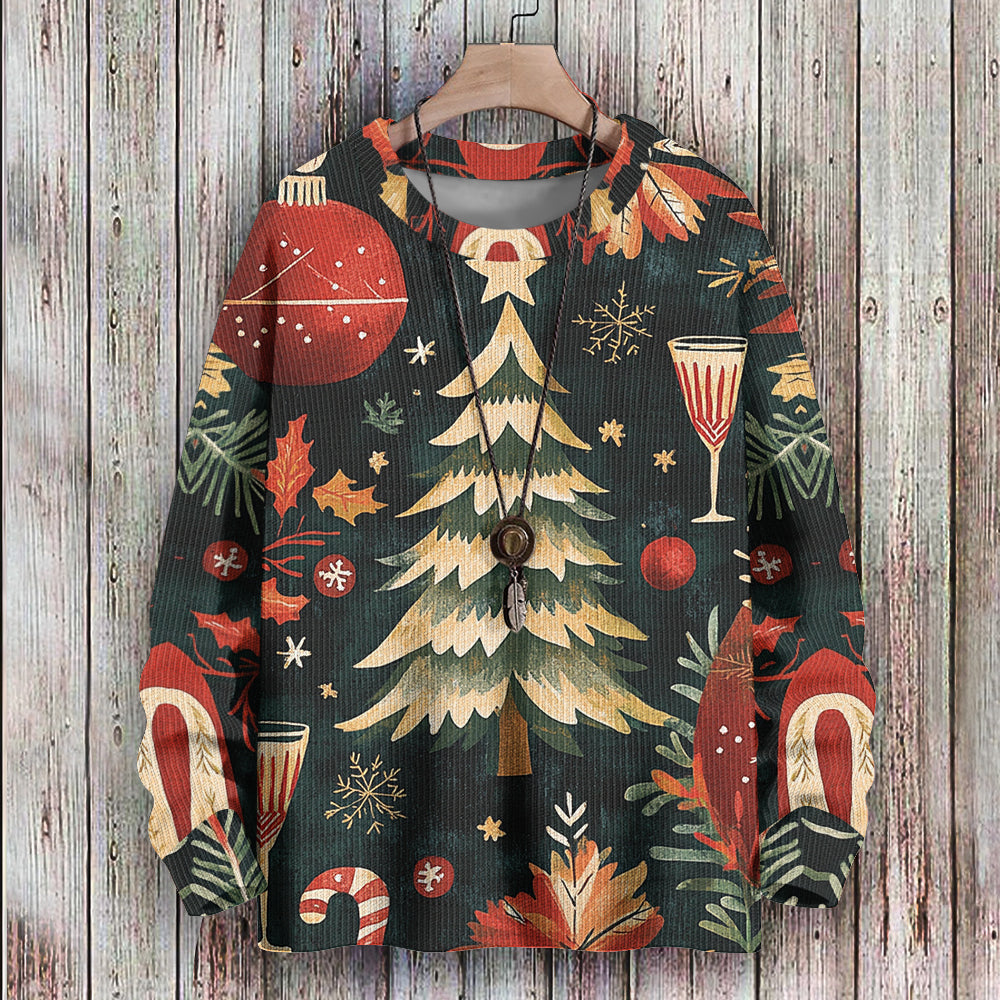 Vintage Christmas Elements Candy Cane Tree Knitted Sweatshirt, mens short sleeve shirts¡ê?big and tall mens shirts¡ê?short sleeve shirts for men¡ê?mens 4xl shirts¡ê?casual short sleeve shirts