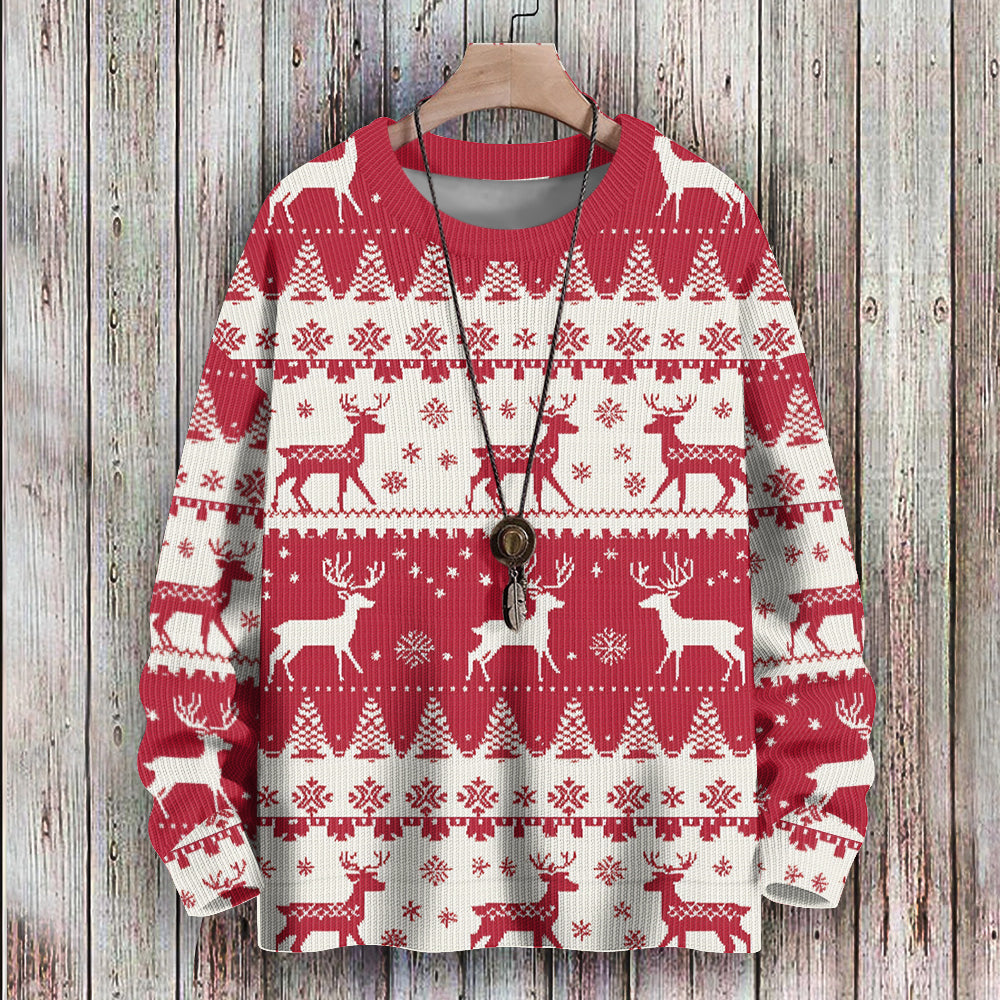 Christmas Reindeers Trees and Snowflakes Knitted Sweater, mens short sleeve shirts¡ê?big and tall mens shirts¡ê?short sleeve shirts for men¡ê?mens 4xl shirts¡ê?casual short sleeve shirts