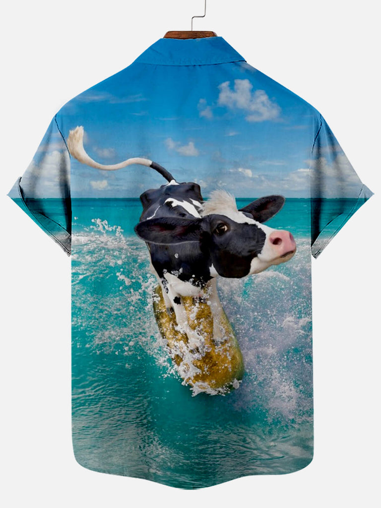 Hawaii Funny Cow Pattern Men's Short Sleeve TopMens short sleeve shirts Big and tall Mens shirts Short sleeve shirts for men Mens 4xl shirts Casual short sleeve shirts