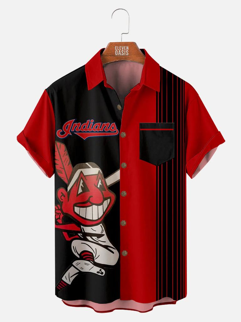 Cleveland Indians Stripe Men's Short Sleeve TopsMens short sleeve shirts Big and tall Mens shirts Short sleeve shirts for men Mens 4xl shirts Casual short sleeve shirts