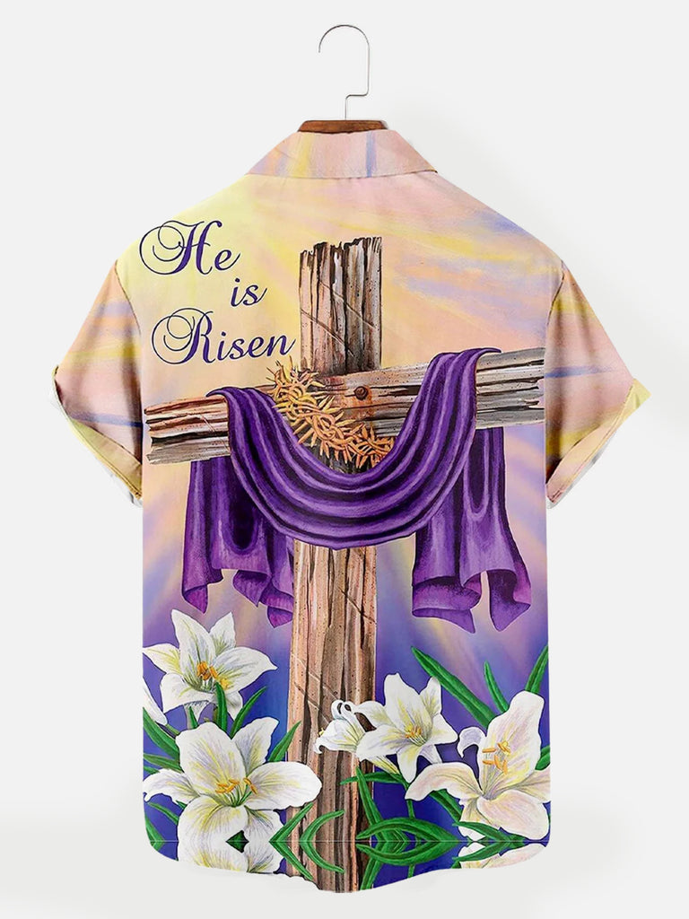 Easter Crucifix Print Men's ShirtMens short sleeve shirts Big and tall Mens shirts Short sleeve shirts for men Mens 4xl shirts Casual short sleeve shirts