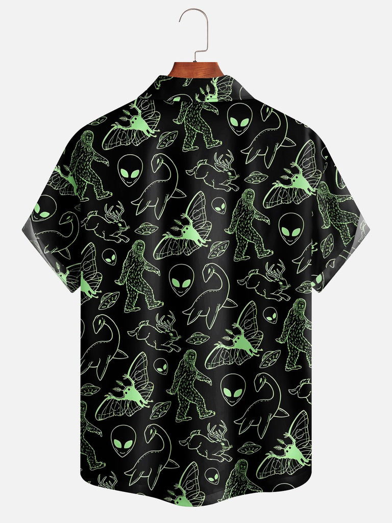 Men's Neon Aliens Loch Ness Big Foot Dinosaur Short Sleeve Casual ShirtMens short sleeve shirts Big and tall Mens shirts Short sleeve shirts for men Mens 4xl shirts Casual short sleeve shirts