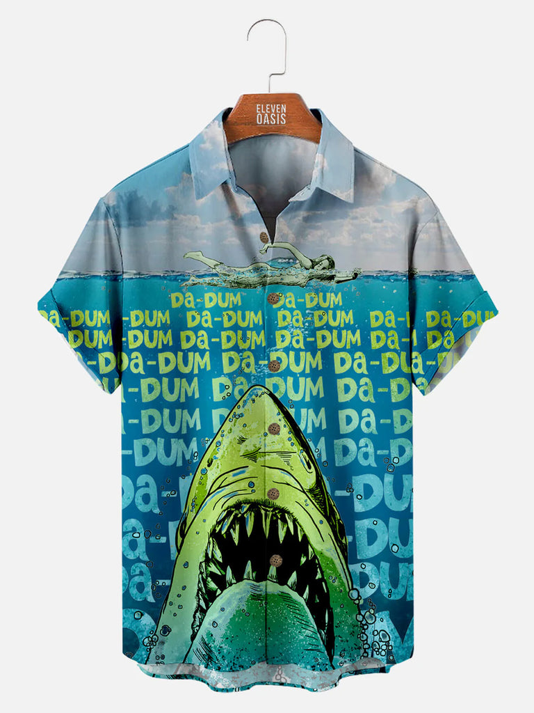 Hawaiian Deep Sea Shark Pattern Men's Short Sleeve TopMens short sleeve shirts Big and tall Mens shirts Short sleeve shirts for men Mens 4xl shirts Casual short sleeve shirts