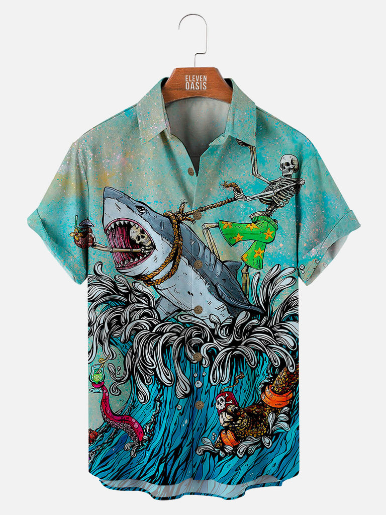 Hawaiian Great White Shark Pattern Men's Short Sleeve TopMens short sleeve shirts Big and tall Mens shirts Short sleeve shirts for men Mens 4xl shirts Casual short sleeve shirts