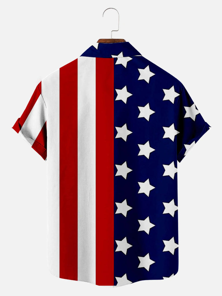 Independence Day Striped Star Pattern Men's Short Sleeve Pocket ShirtMens short sleeve shirts Big and tall Mens shirts Short sleeve shirts for men Mens 4xl shirts Casual short sleeve shirts