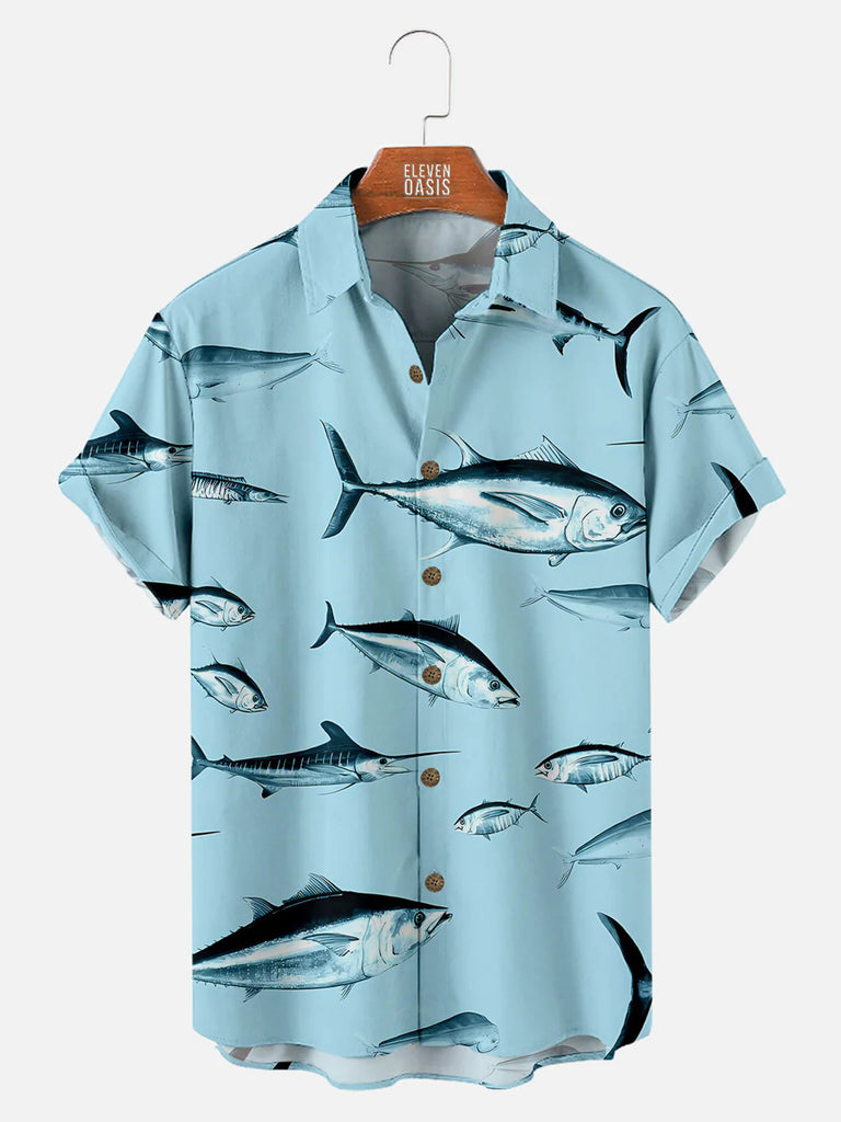 Men's Fun Tuna Print Short Sleeve ShirtMens short sleeve shirts Big and tall Mens shirts Short sleeve shirts for men Mens 4xl shirts Casual short sleeve shirts