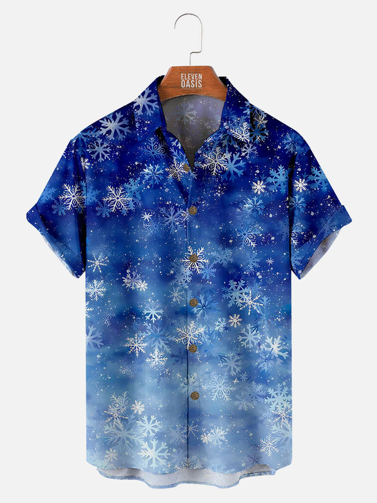 Christmas Snowflake Printed Men's Short Sleeve ShirtMens short sleeve shirts Big and tall Mens shirts Short sleeve shirts for men Mens 4xl shirts Casual short sleeve shirts