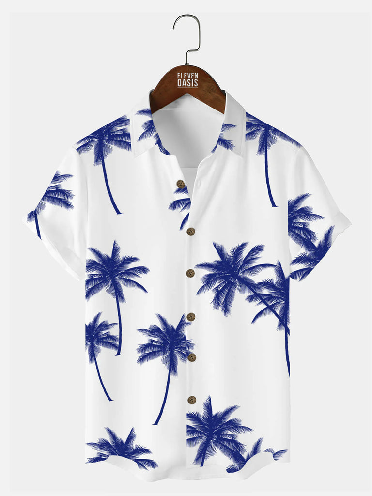 Coconut Tree Pattern Basic Men's Short Sleeve TopMens short sleeve shirts Big and tall Mens shirts Short sleeve shirts for men Mens 4xl shirts Casual short sleeve shirts