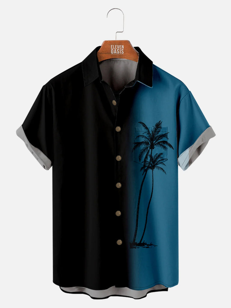 Men's Gradient Coconut Tree Print Casual Breathable Hawaiian Short Sleeve ShirtMens short sleeve shirts Big and tall Mens shirts Short sleeve shirts for men Mens 4xl shirts Casual short sleeve shirts