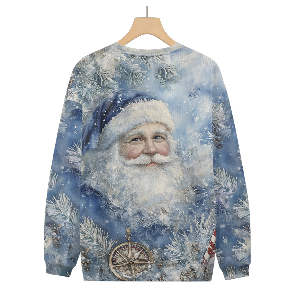 Blue Snowflake Santa Wishes You a Merry Christmas Knitted Sweater, mens short sleeve shirts¡ê?big and tall mens shirts¡ê?short sleeve shirts for men¡ê?mens 4xl shirts¡ê?casual short sleeve shirts