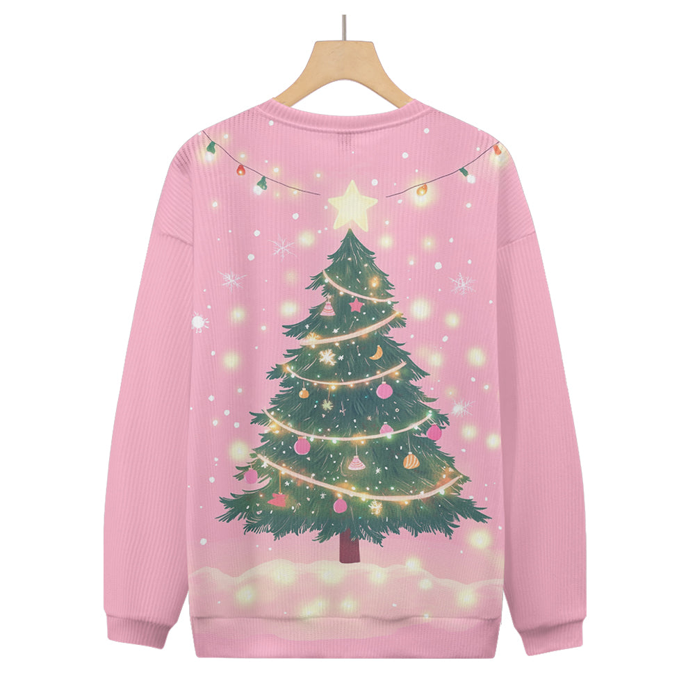 Cozy Christmas Tree with Glow Lights Pink Knitted Sweatshirt, mens short sleeve shirts¡ê?big and tall mens shirts¡ê?short sleeve shirts for men¡ê?mens 4xl shirts¡ê?casual short sleeve shirts