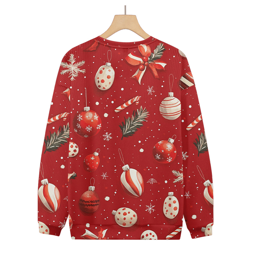 Festive Red Christmas Ornaments Knitted Crewneck Sweatshirt, mens short sleeve shirts¡ê?big and tall mens shirts¡ê?short sleeve shirts for men¡ê?mens 4xl shirts¡ê?casual short sleeve shirts