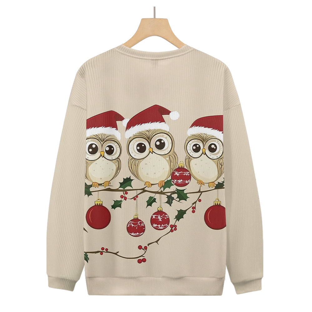 Three Christmas Owls Perched on Mistletoe with Ornaments Knitted Sweatshirt, mens short sleeve shirts¡ê?big and tall mens shirts¡ê?short sleeve shirts for men¡ê?mens 4xl shirts¡ê?casual short sleeve shirts