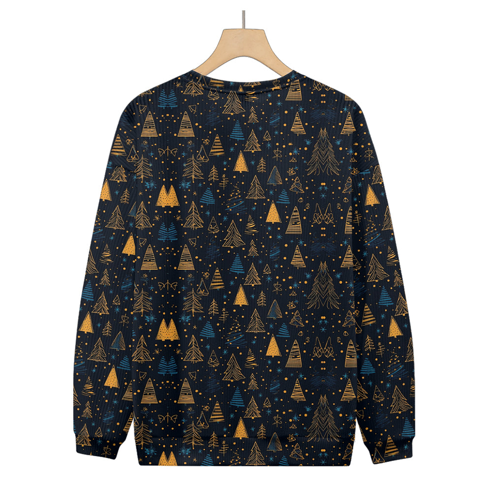 Small Blue and Gold Christmas Trees All Over Print Knitted Sweatshirt, mens short sleeve shirts¡ê?big and tall mens shirts¡ê?short sleeve shirts for men¡ê?mens 4xl shirts¡ê?casual short sleeve shirts