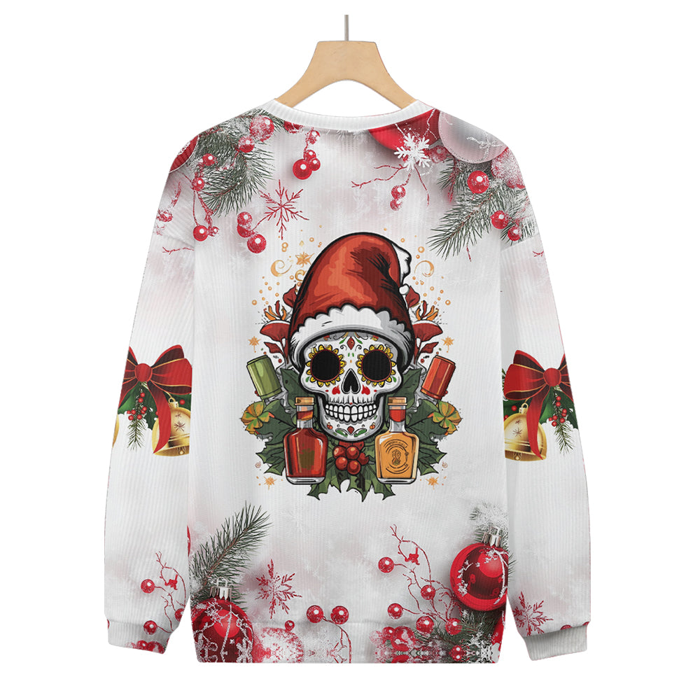 Sugar Skull Merry Christmas with Tequila Knitted Sweater, mens short sleeve shirts£¬big and tall mens shirts£¬short sleeve shirts for men£¬mens 4xl shirts£¬casual short sleeve shirts